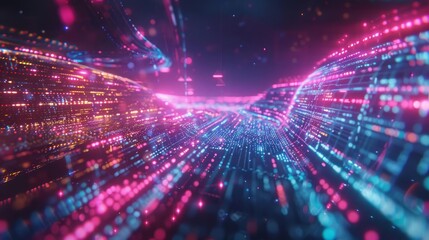 Obraz premium Futuristic digital marketing visuals featuring holographic elements and vivid colors, depicting worldwide connectivity and exponential online growth in a dynamic and engaging way