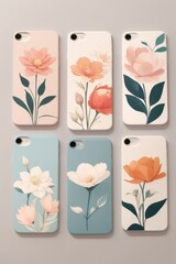 Mobil phone and pastel color flowers layout design, ad, advertising background.