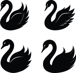 4 Swan vector silhouette on white background 