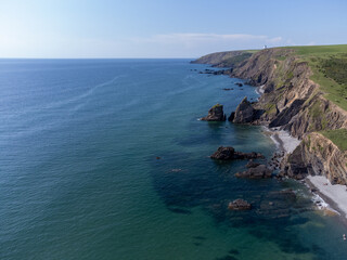 sandy mouth from the air cornwall england uk 