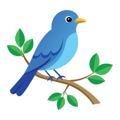 Beautiful blue bird on a tree branch vector illustration 