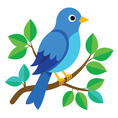Beautiful blue bird on a tree branch vector illustration 