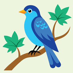 Beautiful blue bird on a tree branch vector illustration 
