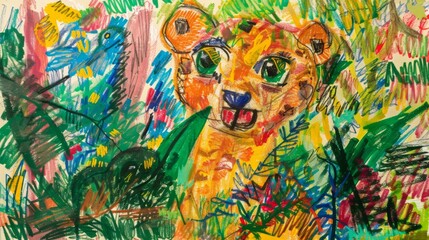 Fototapeta premium A drawing of a tiger cub in a jungle