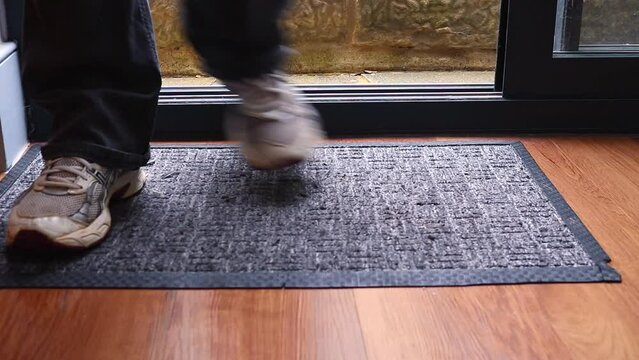 Woman Adult Person Wiping Feet Dirty Shoes Trainers Door Mat House Clean Living