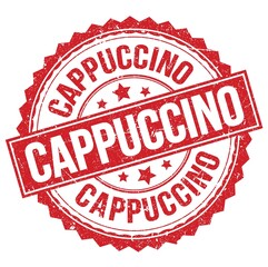 CAPPUCCINO text on red round stamp sign