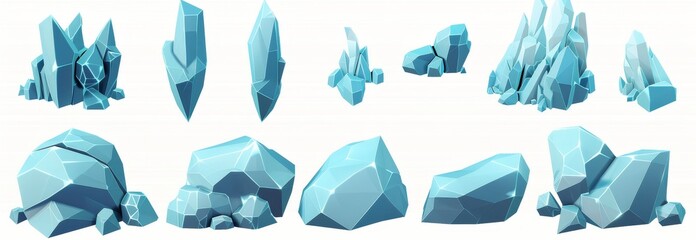 An abstraction of an iceberg that resembles an arch, antarctic landscape design elements, a mountain gracier, and river floe fragments. Modern illustration.