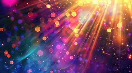 Fototapeta premium Abstract shine glow background with multicolored light flares and lens effects, reminiscent of a lively night scene