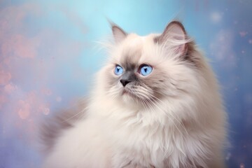 Portrait of a cute himalayan cat over pastel or soft colors background