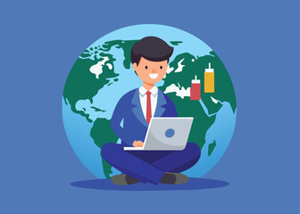 Global stock market, world or international investment, financial analysis or earning growth, stock trading concept, smart businessman investor trading on laptop on the globe with financial graph.