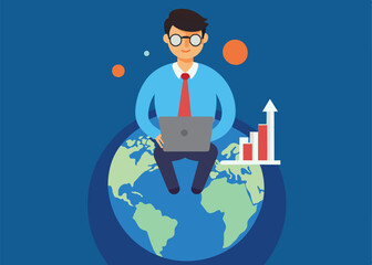 Global stock market, world or international investment, financial analysis or earning growth, stock trading concept, smart businessman investor trading on laptop on the globe with financial graph.