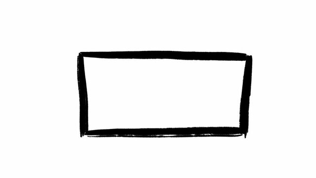 Hand drawn frame enlarging from small size to big one in loop stop motion animation made in scribble style. Isolated template of black color rectangle empty inside. Monochrome template for web design.