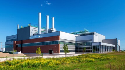 Development of an advanced waste management facility, featuring recycling and waste-to-energy technologies, showcasing environmental engineering in an urban context, emphasizing sustainability 