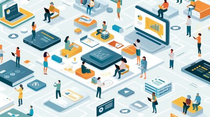 Virtual Education Platform: Illustrate a virtual education platform with online classes, interactive learning tools