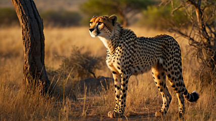 cheetah standing in the middle of the fores.