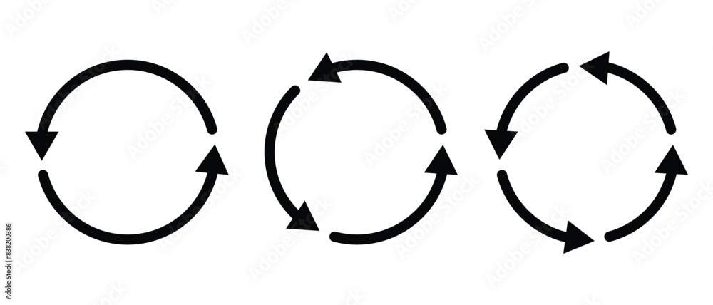 Poster circular arrow icon set. set of black circle arrow icons. round loop cursor. isolated collection of 