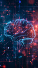 Obraz premium Photograph a stylized representation of a human brain with circuitry or digital elements integrated, symbolizing the concept of artificial intelligence and machine learning. This image combines biolog