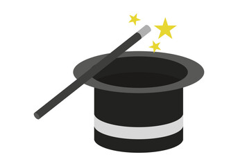 Sombrero de mago con varita mágica y estrellas. © Gabrieuskal