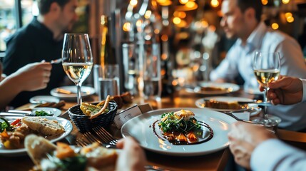 Business lunch in a stylish restaurant setting