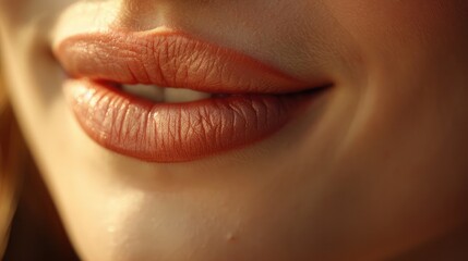 Close-up of a woman's mouth with a subtle smile, exuding warmth and approachability