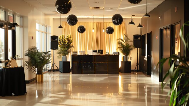 Corporate office party with decorations and music