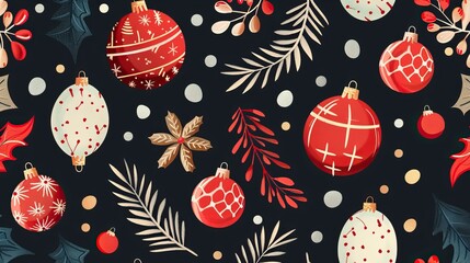 Beautiful Xmas pattern with ornaments. Christmas wrapping paper concept