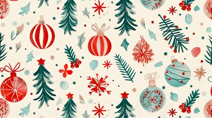 Beautiful Xmas pattern with ornaments. Christmas wrapping paper concept