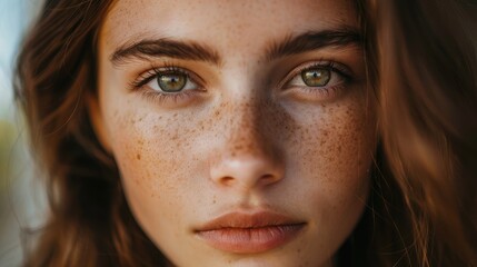 Fototapeta premium Close-up of a young woman's face with radiant skin, showcasing natural beauty and youthfulness