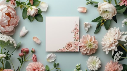 Greeting card mockup with elegant floral patterns and pastel colors, ideal for personalized messages and celebrations