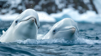 Obraz premium Beluga Whales, the beauty of white in the water