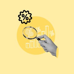 magnifying glass in hand with interest rates