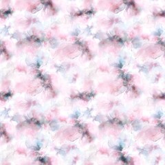 Seamless background with pink watercolor flowers. Floral pattern for fabric design. Floral ornament