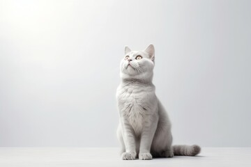 Obraz premium Portrait of a funny american curl cat on minimalist or empty room background