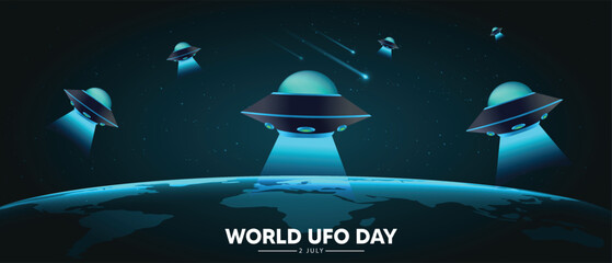 world UFO day 2 July Alien spaceships Arrival vector poster