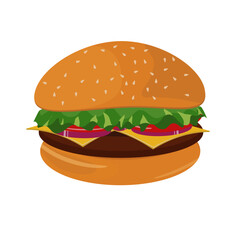 Colorful hamburger with tomato onion and cheese