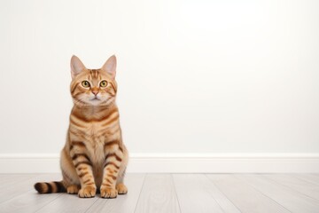 Portrait of a cute cheetoh cat in minimalist or empty room background