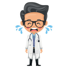 Crying doctor symbolizing the humanity and vulnerability of healthcare professionals, highlighting the emotional stress and mental burden they face in their daily work. Health and medicine concept