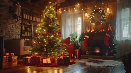 A cozy and festive New Year's Eve celebration inside a beautifully decorated living room