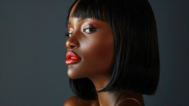 Professional photo shoot featuring a model with a sleek, straight hairstyle, showcasing the smooth texture and shine