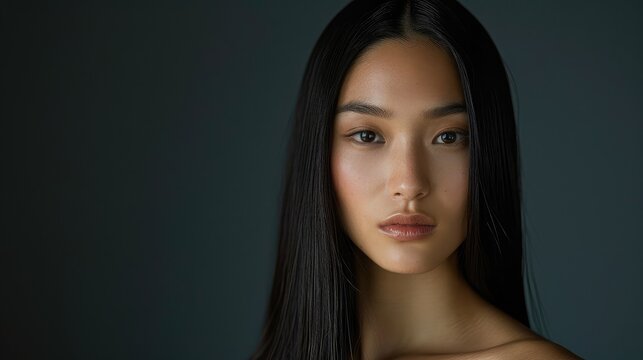 Professional photo shoot featuring a model with a sleek, straight hairstyle, showcasing the smooth texture and shine