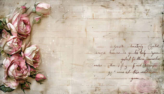Vintage shabby chic Pink Lined textured showing text grunge shabby chic background, Roses Collage