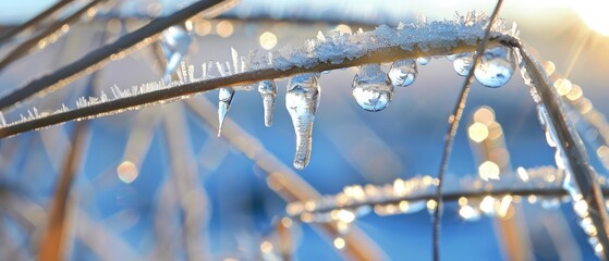 Frozen Drops Raindrops frozen on blades of grass, capturing the transition from rain to frost