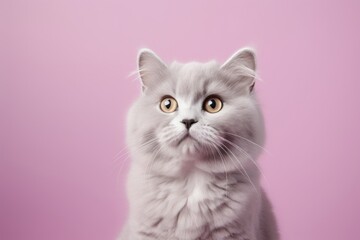 Portrait of a cute australian mist cat in front of solid pastel color wall