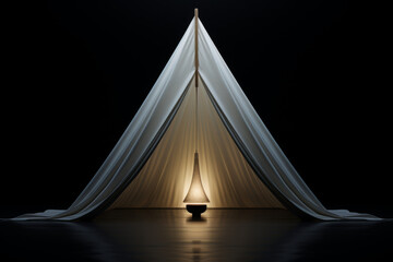 A tent with a light inside of it