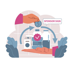 Online sponsorship agreement. Flat vector illustration