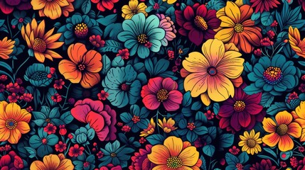 Psychedelic Floral Explosion seamless pattern