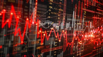 Obraz premium A digital illustration of a declining stock market index with arrows pointing downwards