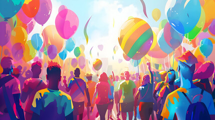 pride month illustration, colorful parade