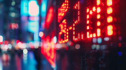 Fototapeta premium A close-up of a stock ticker display showing fluctuating market prices and indices