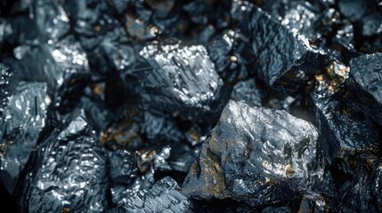 Fototapeta premium Pure nuggets lead or silver ore from mine, close-up